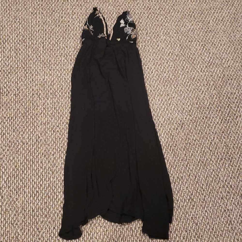 Three bird nest black boho maxi dress medium